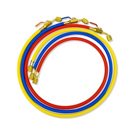 1/4" HVAC Hose With Ball Valves End, 800 PSI 48" Refrigerant Charging Hose, 3 Pcs Color Coded Low Loss Fittings for R12 R22 R404 R410A R134A R502 Air Condition Refrigeration