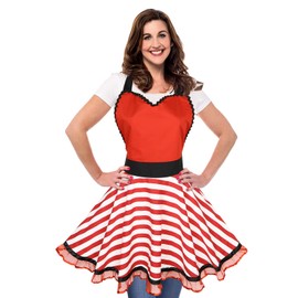 Violet Mist Lovely Retro Kitchen Aprons Women Girl Red Sweetheart Striped Apron for Ladies Cute Lace Apron Vintage Apron Red Christmas Apron 1950s French Maid Cooking Apron Adjustable Waist Mom Gift