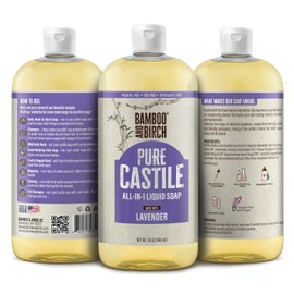 BAMBOO AND BIRCH Pure Castile Soap Liquid Organic, Certified Palm Oil Free Natural Soap, Lavender, 32 oz