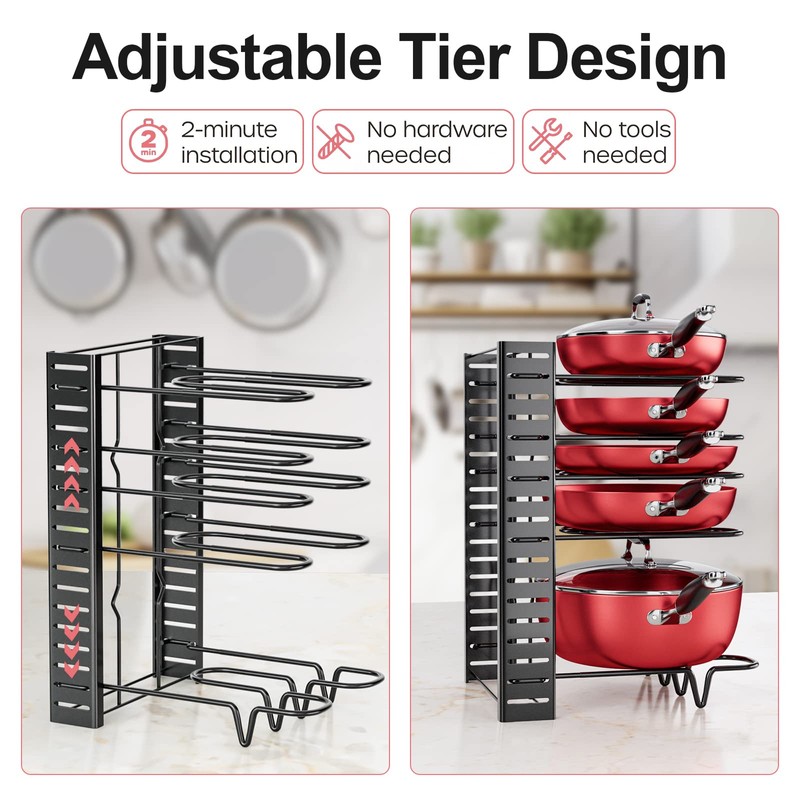 MUDEELA Pots and Pans Organizer Rack under Cabinet, 8-Tier Kitchen