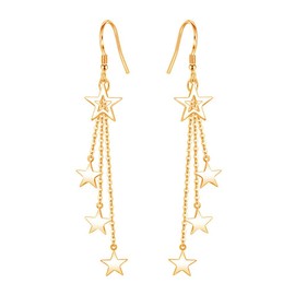 Long Star Tassel Drop Dangle Earrings Copper Polishing Five-Pointed Star Earrings for Women Shiny Starlight Hollow Star Earrings Statement Jewelry-Gold