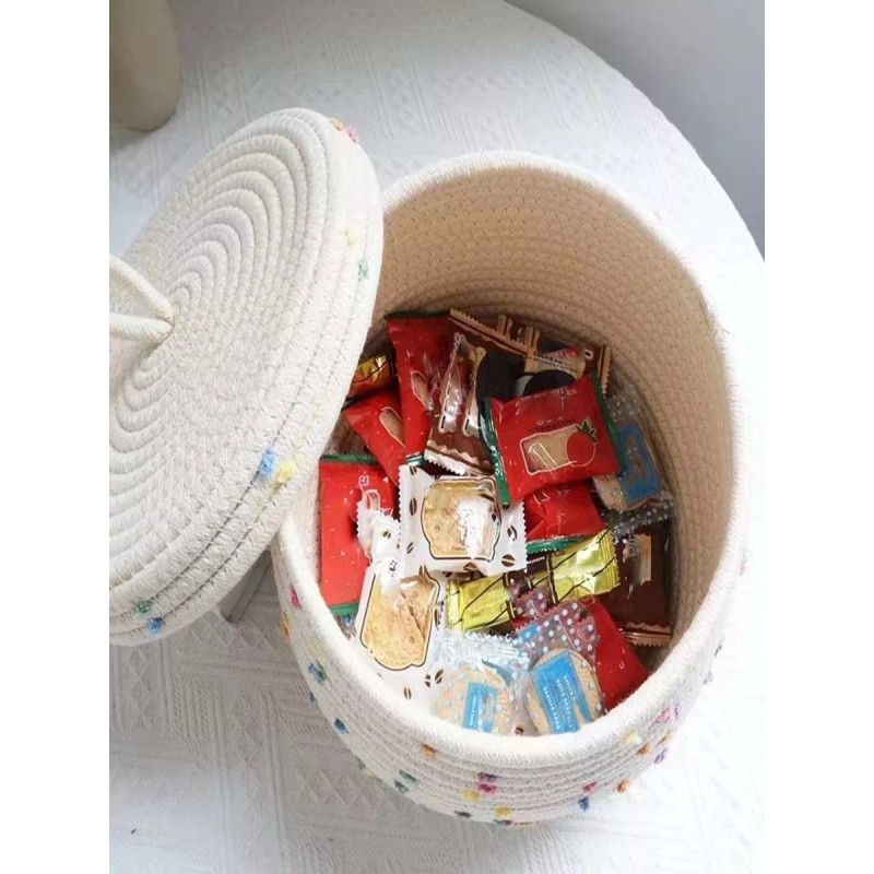 Esme L&H Cesta De Almacenamiento Con Tapa Cuerda Tejida Arcoíris