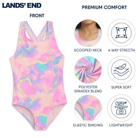 Lands' End Girls' UPF 50+ Stretch Crisscross Back One Piece Swimsuit, Pink Multi, X-Large