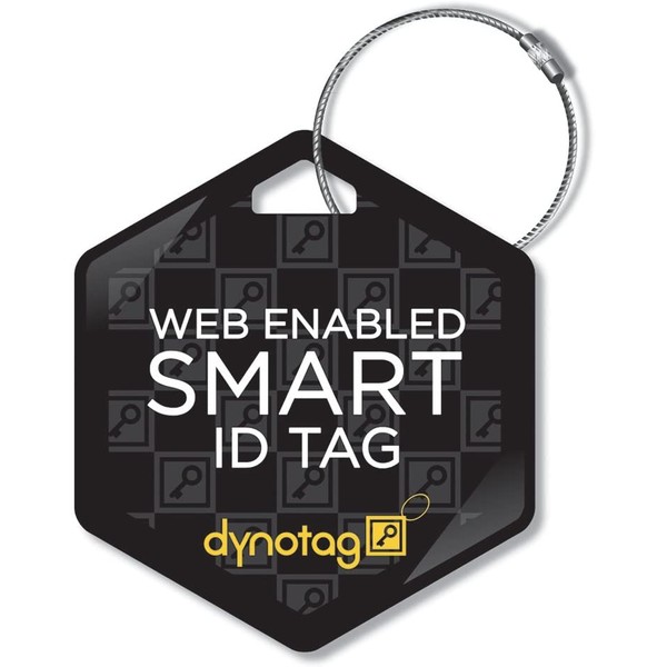 Dynotag® Web Enabled Smart Deluxe Steel Property ID Tag + Steel Ring, with DynoIQ™ & Lifetime Recovery Service. Hexagon (Black)