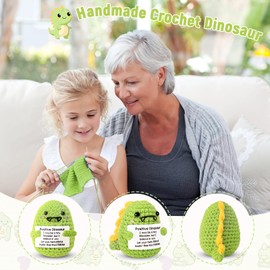 ddLUCK Funny Easter Basket Essentials Stuffers, Mom Gifts, Mini Positive Crochet Dinosaur Decor, Appreciation Gift for Women Men Grandma Friends Teacher Coworker Employee Boss