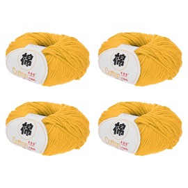 Rebower Cotton Yarn,100% Cotton Soft Knitting Yarn [for Hand DIY Bag Cushion Crocheting Knitting Project Home Decor] -4 Packages of 200g/7.05oz(Per Skein 50g/137yards)/Dark Yellow