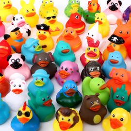 60 Pcs Rubber Ducks for Christmas Stocking Stuffers, Assorted Rubber Duckies with Storage Bag for Ducks Ducking, Cruise Ducks Hiding , Bath Toys, Beach Pool Activity, Party Favors, Baby Shower