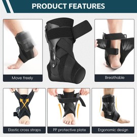 Tiny Chou Ankle Brace for Sprained Ankle, Plantar Fasciitis Relief Achilles Tendonitis Brace, Ankle Splint Wrap Support Brace for Women Men, Ankle Stabilizer for Injury Recovery (Khaki, XLarge)