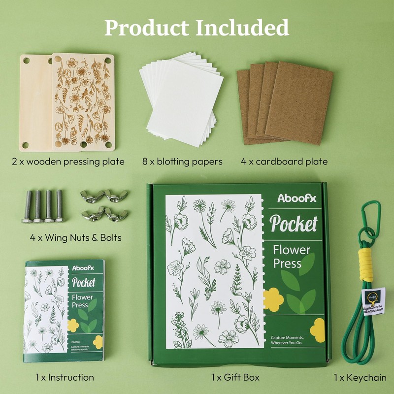 Aboofx Mini Flower Press Kit, 2.5"x4" Wooden Pocket Small Flowers