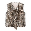 Xuehaya Women Leopard Puffer Vest Floral Print Quilted Jacket Tie