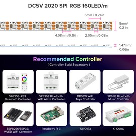 BTF-LIGHTING WS2812B IC RGB 5mm Ultra Narrow LED Strip 2020SMD DC5V Individually Addressable 9.8FT 160Pixels/m 480LED Dream Color Tape Light for Home DIY Decoration IP30 (No Adapter or Controller)