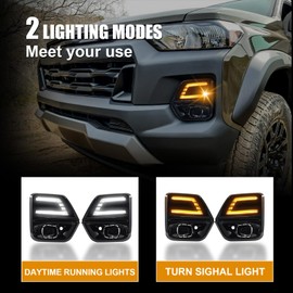 GearUp DRL Turn Signals for Chevy Colorado 2023-2025 Fog Lights Bezel White Daytime Running Lights Sequential Amber Turn Signals(Not Fit ZR2)