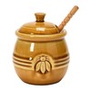 Creative Co-Op Farmhouse Embossed Stoneware Honey Pot with Wood Honey