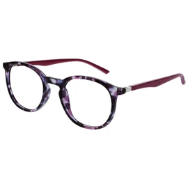 Opulize Met MMM60-5 -2.50 Long Distance Glasses Pack of 3 Myopia Slim Round Frame Spring Hinges Scratch Resistant Purple Tortoiseshell Solid Temple Men Women