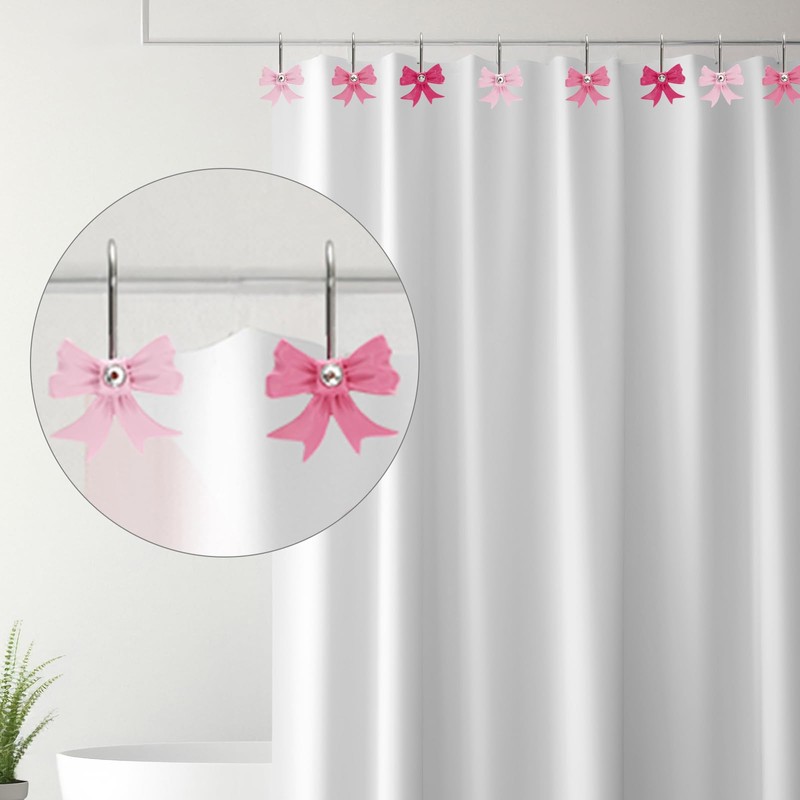 JarThenaAMCS 12Pcs Pink Bow Shower Curtain Hooks Cute Bow Knot