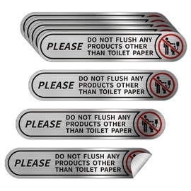 8 pieces Small Please Do Not Flush Any Products Other Than Toilet Paper Stickers,Brushed Silver Do Not Flush Rules Bathroom Sign, 5x1in