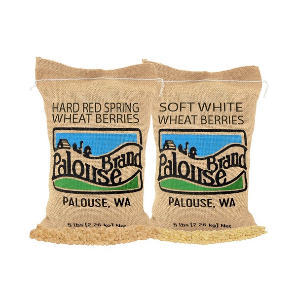 Wheat Berries | Hard Red Spring and Soft White Wheat Pack | 2-5 LB Burlap Bags (10 LBS Total) | Washington Family Farmed | Non-GMO Project Verified |
