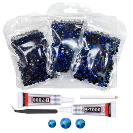qiipii Sapphire Blue AB Resin Rhinestones w B7000 Jewelry Glue for Bedazzling 3mm 4mm 5mm Dark Blue Flatback Jelly Stones Bulk for Crafting SS10- SS20 Diamonds Gems for Nails Tumblers DIY Crafts Decor