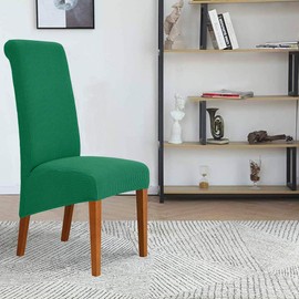 Deisy Dee Stretch XL/Oversized Soft Spandex Extra Large Dining Room Chair Covers for Kitchen Dining，Removable Washable Chair Protectors Slipcovers (Dark Green, 2)