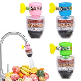 3Pcs Water Tap Filter,3 Colors Tap Water Filters,Multi-layer Fine Faucet Filter,Anti-Spill Water Saving Water Filters,Carbon Faucet Water Filter,Splash-Proof for Kitchen Bathroom Shower Home Sink
