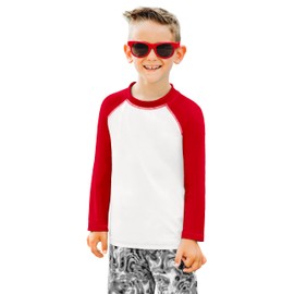 Made in USA Little Boys and Girls Solid Rashguard Swimming Tee Shirt Rash Guard SPF UPF Sun Protection for Summer Beach Pool and Play, White w/Red, 3T