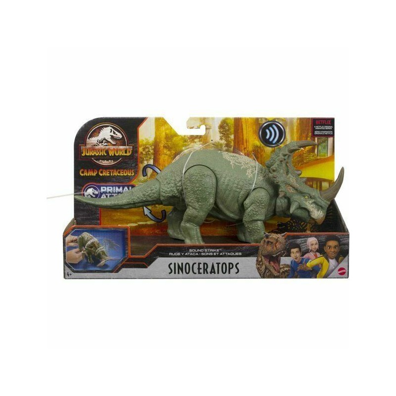 JURASSIC WORLD SOUND STRIKE MEDIUM SIZE TRICERATOPS FIGURE *DISTRESSED PKG
