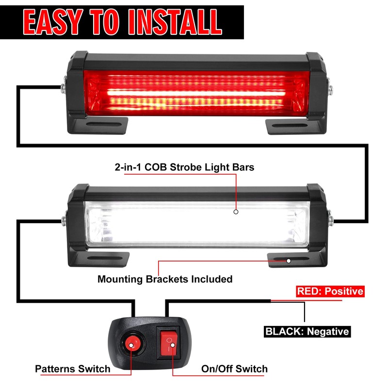 Afurkuot Red & White COB Strobe Lights with Switch, 16