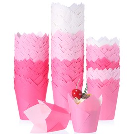 Havawish 500 Pcs Light Pink Tulip Cupcake Liners, CupCake Baking Liners in Standard Size Greaseproof Cupcake Wrappers Muffin Liner Holders for Baking Cups Baby Shower Wedding Birthday Party