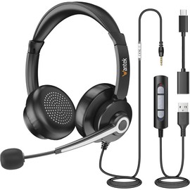 Wantek USB & 3.5mm Headset with Mic for PC/Laptop,Wired Headset with Noise-Cancelling Microphone & Audio Controls Perfect for Home Office Online Class Skype Zoom Call Center Webinar,All Day Comfort Headphone Plug