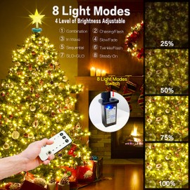 aneeway 410 LEDs Fairy Lights Christmas Tree with Stars Christmas Lighting Christmas Light Net with Remote Control 2 m Christmas Tree Light Christmas Tree with Ring for Indoor and Outdoor Use Warm