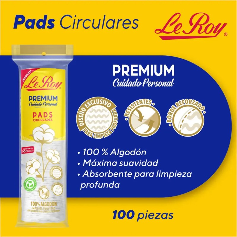 Le Roy Premium Pads Circulares 100% Algodón con 100 Piezas