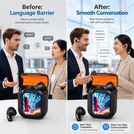 Wireless Translation Earbuds for Travel & Calls – Bluetooth AI Language Earphones with Touch Screen Charging Case