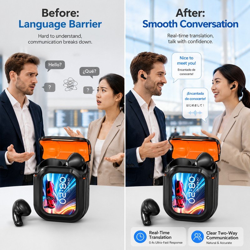 Wireless Translation Earbuds for Travel & Calls – Bluetooth AI