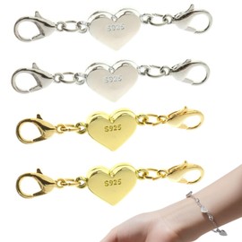 925 Sterling Silver Heart Magnetic Jewelry Clasps, Double Lobster Clasp Necklace Extender Magnetic Heart Shaped Clasp for Bracelet Necklace Closure for DIY Jewelry Making Accessories (Silver)