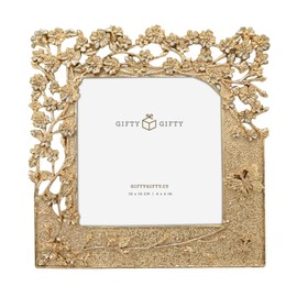 GIFTY GIFTY Hollow Out Blossom Photo Frame / 3.5x3.5 In | For Vertical Display on Tabletops | Perfect for Home Decor, Wedding, Vacation, Graduation, Or Any Milestone Photos (Gold)