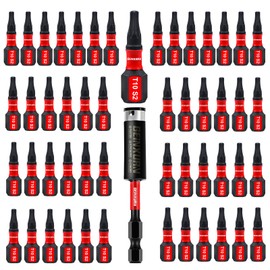 Geinxurn 51 Pieces T10 Impact Tough Magnetic Screwdriver Bit Set, 1 In. #10 Torx Head Insert Bit Set, S2 Alloy Steel T10 Star Bit with 1 Pcs Impact Bit Holder