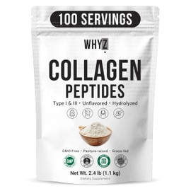 Bovine Collagen Peptides Powder, Hydrolyzed Type I & III Protein, Grass-Fed Pasture-Raised Source, Unflavored Collagen Supplement Paleo-Friendly for Active Lifestyles & Wellness Non-GMO, 2.4lb (1.1kg)