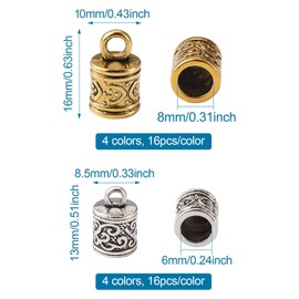 Fashewelry 128Pcs Antique Barrel Column Leather Cord Ends 4 Colors Tibetan Metal Glue in Terminator End Caps for Tassel Pendant Suede Jewelry Making