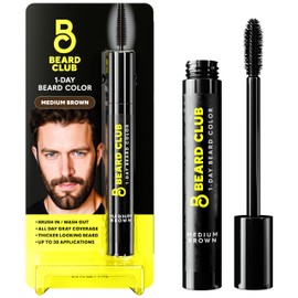 The Beard Club 1 Day Temporary Beard Dye for Men - Medium Brown Beard, Mustache & Eyebrow Color for a Fuller, Well-Defined Look, Water & Sweat Resistant, Up to 30 Applications, 0.3 fl oz