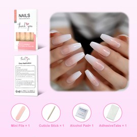Coolnail CoolNail Ombre Gradient Pink Nude White French Ballerina Press on False Nails Extra Long Natural Coffin UV Gel Glue On Fake Fingers nails