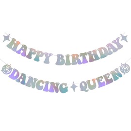 Happy Birthday Dancing Queen Banner Dancing Queen Themed Birthday Party Decorations Disco Bday Decorations Mamma Mia Decor Holographic