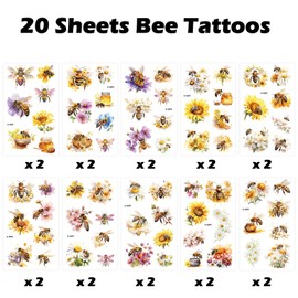 140pcs Bee Temporary Tattoos Realistic, Bee Themed Birthday Party Favors Baby Shower Gender Reveal Spring Decorations, Classroom Gifts