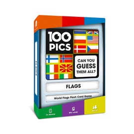 100 PICS Flags of The World Travel Game - Learn 100 Country Flags | Flash Cards with Slide Reveal Case | Geography Card Game, Gift, Stocking Stuffer | for Kids and Adults | Ages 6+