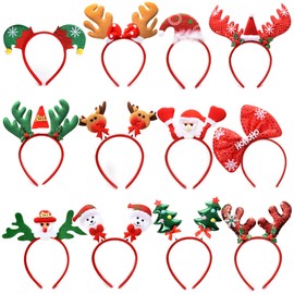 Unning Pack of 12 Christmas Headbands Christmas Tree Reindeer Antlers Christmas Hair Band Christmas Headpiece Christmas Party Favors