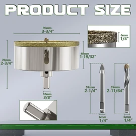 CSOOM 3-3/4"(95mm) Diamond Hole Saw with Center Drill Bit, One-Touch Positioning, Easy to Penetrate Hard Materials Such as Ceramic, Tile, Glass, Granite, Marble, etc.