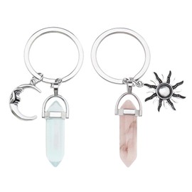 Create idea 2PCS Sun Moon Keychain Hexagonal Crystal Pendant Keyring Ornament Key Fob Handbag Decoration Car Charm Gift for Women Girls