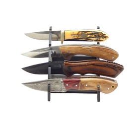 Black Knife Display Stand Rack Holder Organizer For 4 Fixed Blade or Pocket Knives - Holds Four Blades - Sits On Flat Surface