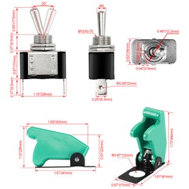 Heschen Metal Toggle Switch Flick Flip, 12V 20A, SPDT, ON/Off 2 positon, 2 pin (Green Cap)