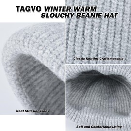 TAGVO Winter Warm Slouchy Beanie Hat for Women, Pullover Ear Protection Knit Hat, Windproof Soft Daily Beanie, Elastic Lenient Slouch Skull Cap Outdoor Hat for Ladies Black