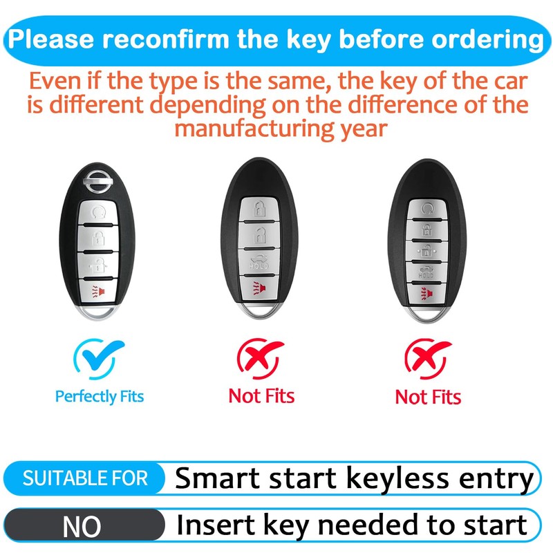 Compatible with Nissan Key Fob Cover with Leather Keychain,Soft TPU